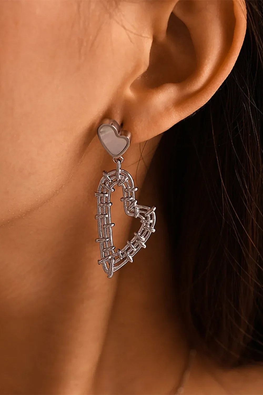 Stainless Steel Heart Earrings and Necklace Set - VAleG