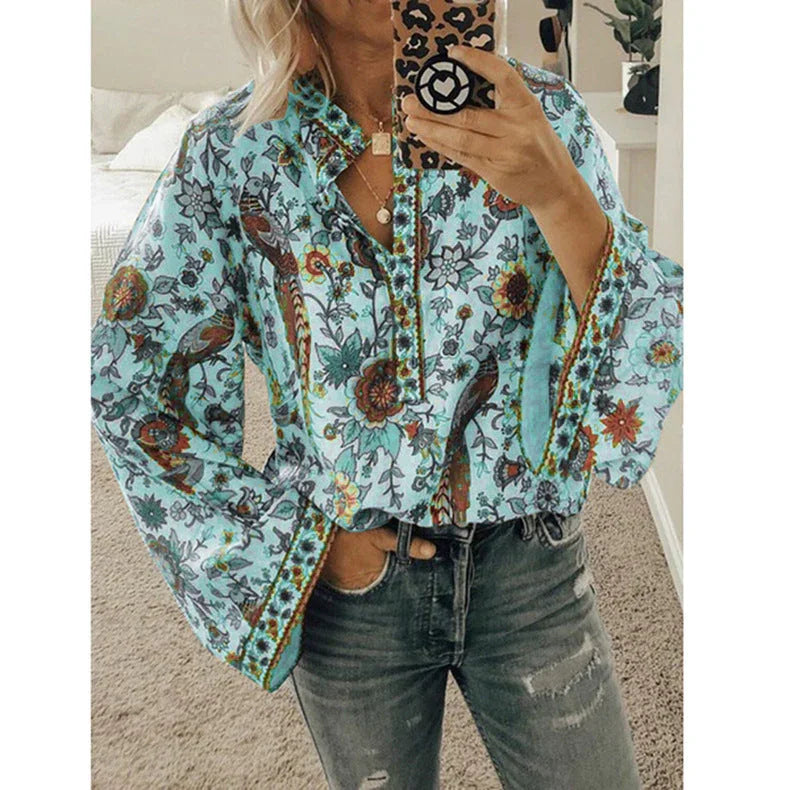 Peacock print loose shirt - VAleG