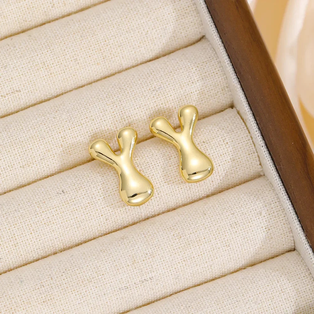 18K Gold-Plated Bubble Letter Stud Earrings - VAleG