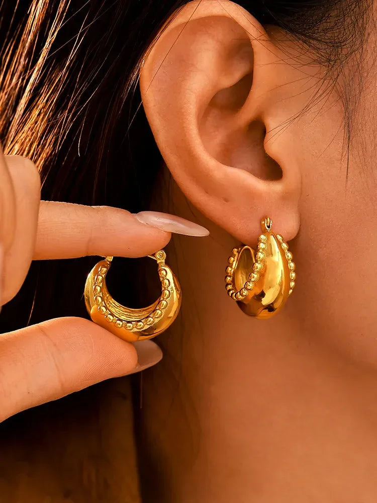 18K Gold-Plated Stainless Steel Huggie Earrings - VAleG