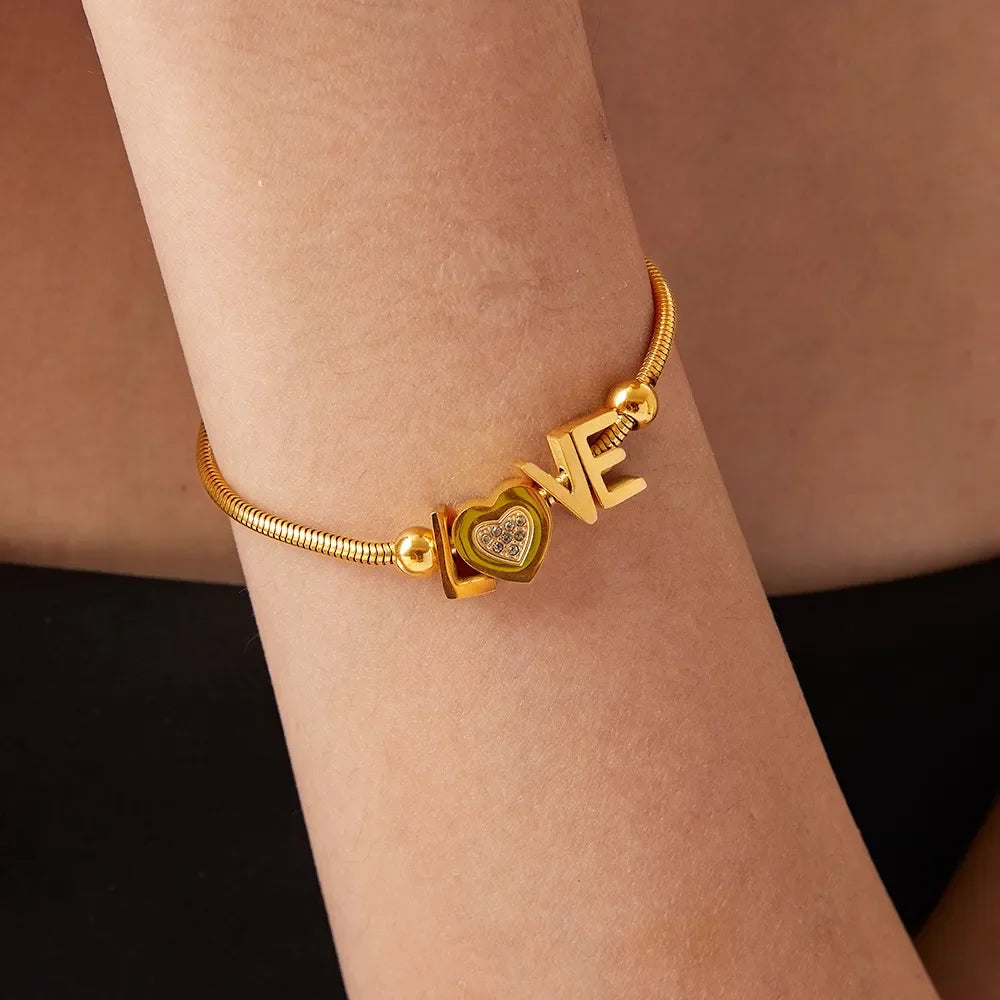 Titanium Steel Rhinestone Letter Bracelet - VAleG