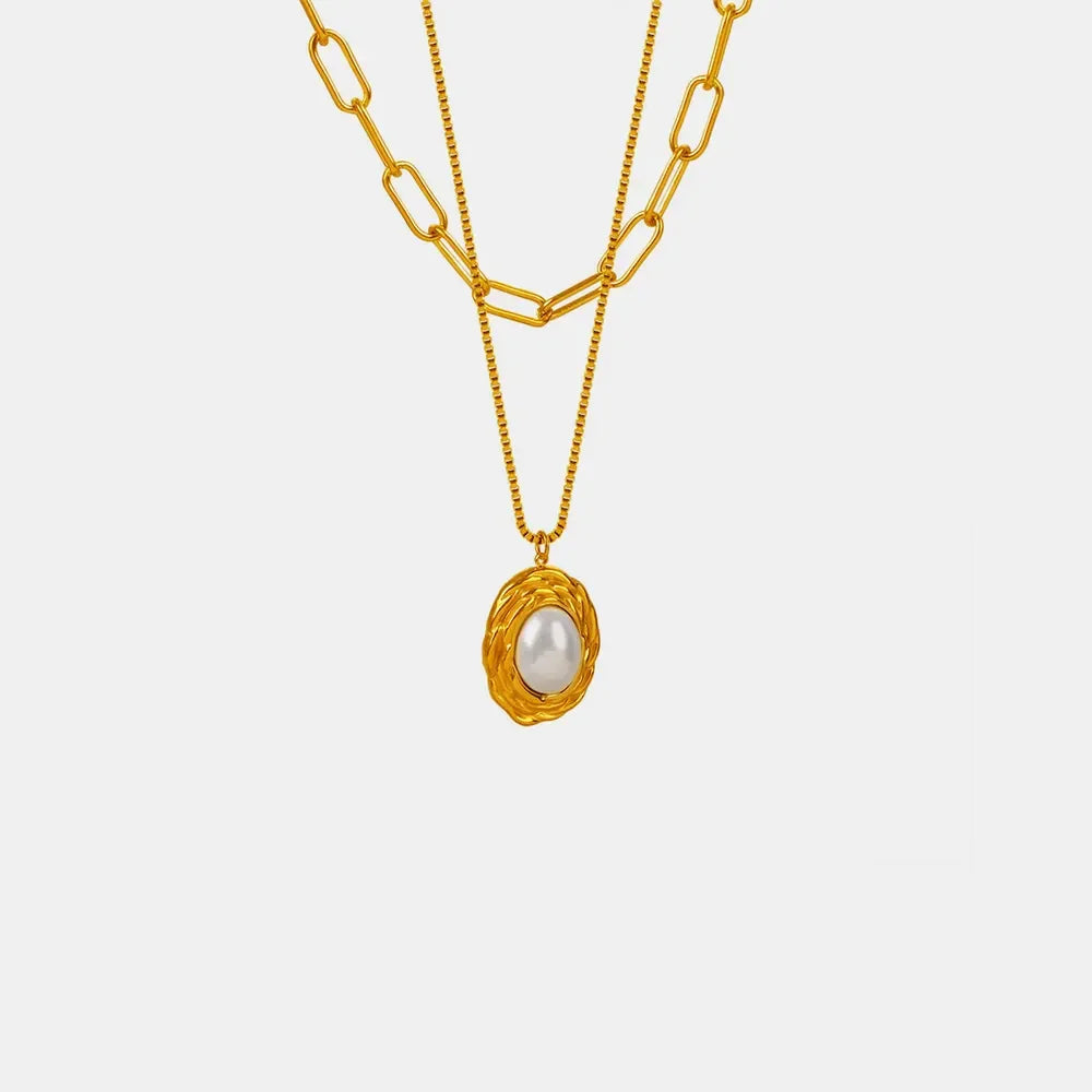 Inlaid Pearl Double-Layered Titanium Steel Necklace - VAleG