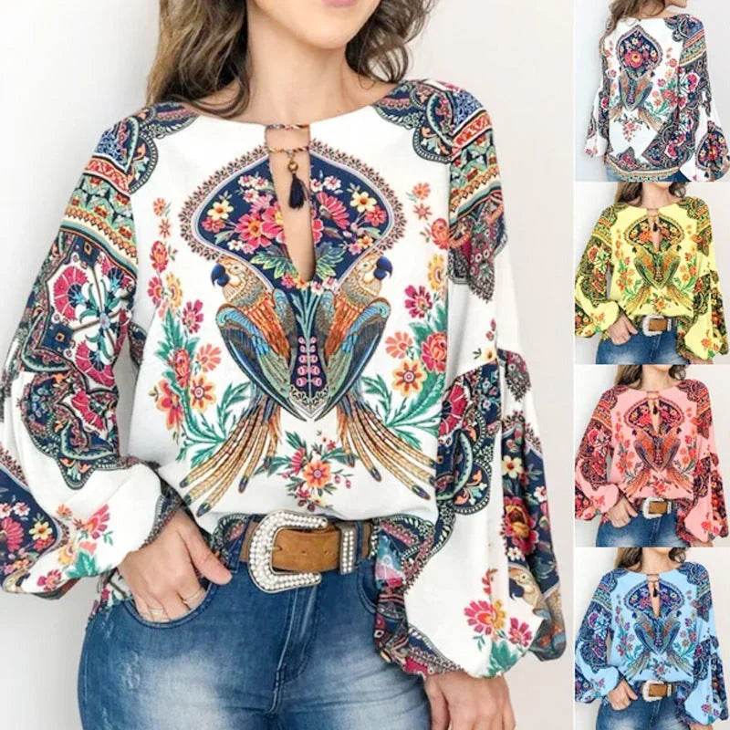 V-neck print comfortable top - VAleG