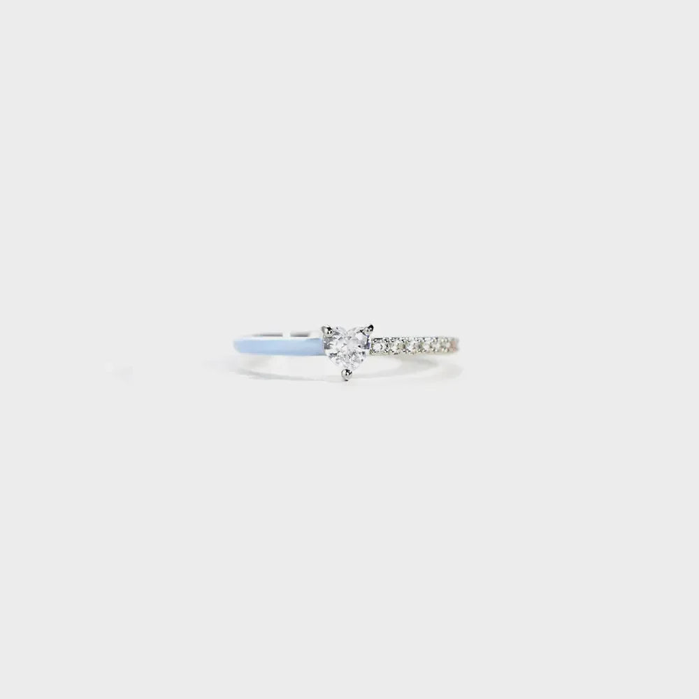 Heart Shape Inlaid Zircon Enamel Ring - VAleG