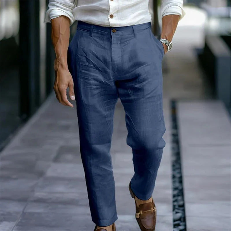 Men's Youth Linen Solid Color Outdoor Breathable Casual Pants - VAleG
