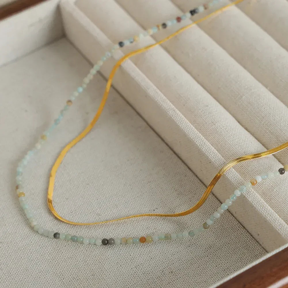 Beaded Titanium Steel Double-Layered Necklace - VAleG