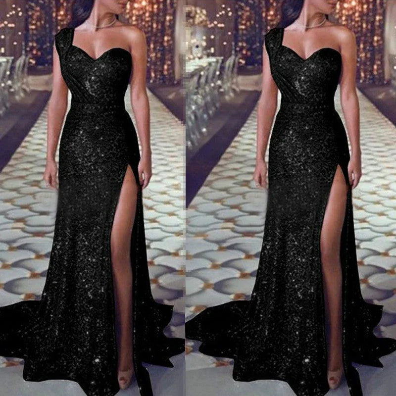 Women's Clothing One-shoulder Sleeveless Bronzing Split Dress - VAleG