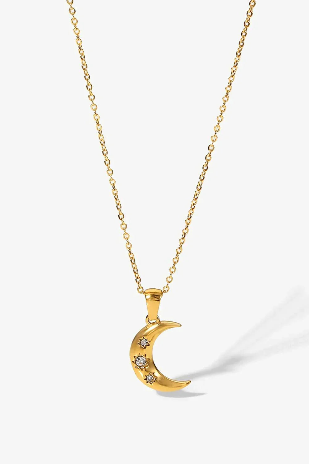 18K Gold Plated Inlaid Zircon Moon Pendant Necklace - VAleG