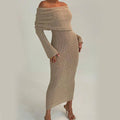 New One-shoulder Knitted Long-sleeved Dress Sexy Beach Holiday Long Dresses Womens Clothing - VAleG