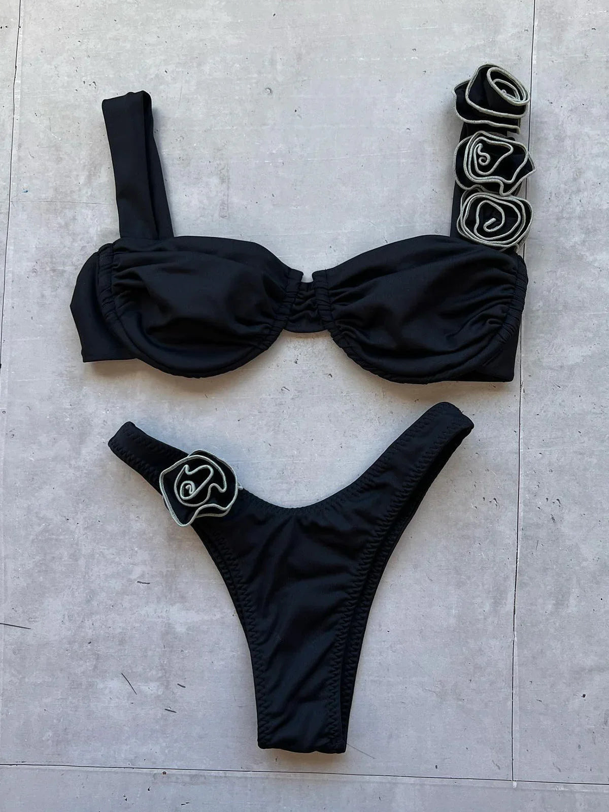 Steel Bracket Three-dimensional Flower Split Women's Swimsuit Swimsuit - VAleG