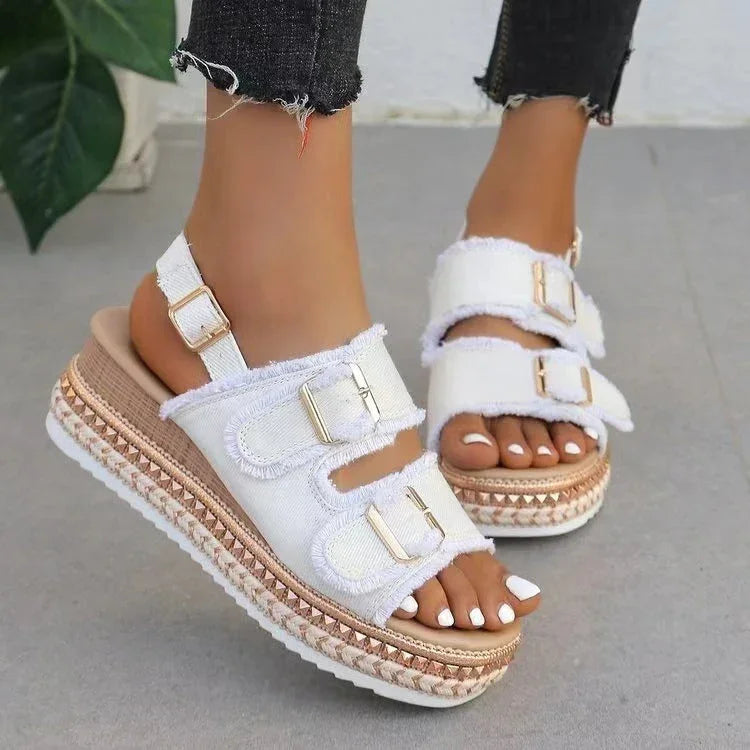 Beach Roman Niche Retro Double Buckle Decorative Slippers - VAleG