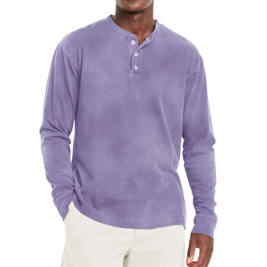 Digital Printing Two-color Henley Shirt 7-button Men's Casual Long Sleeve - VAleG