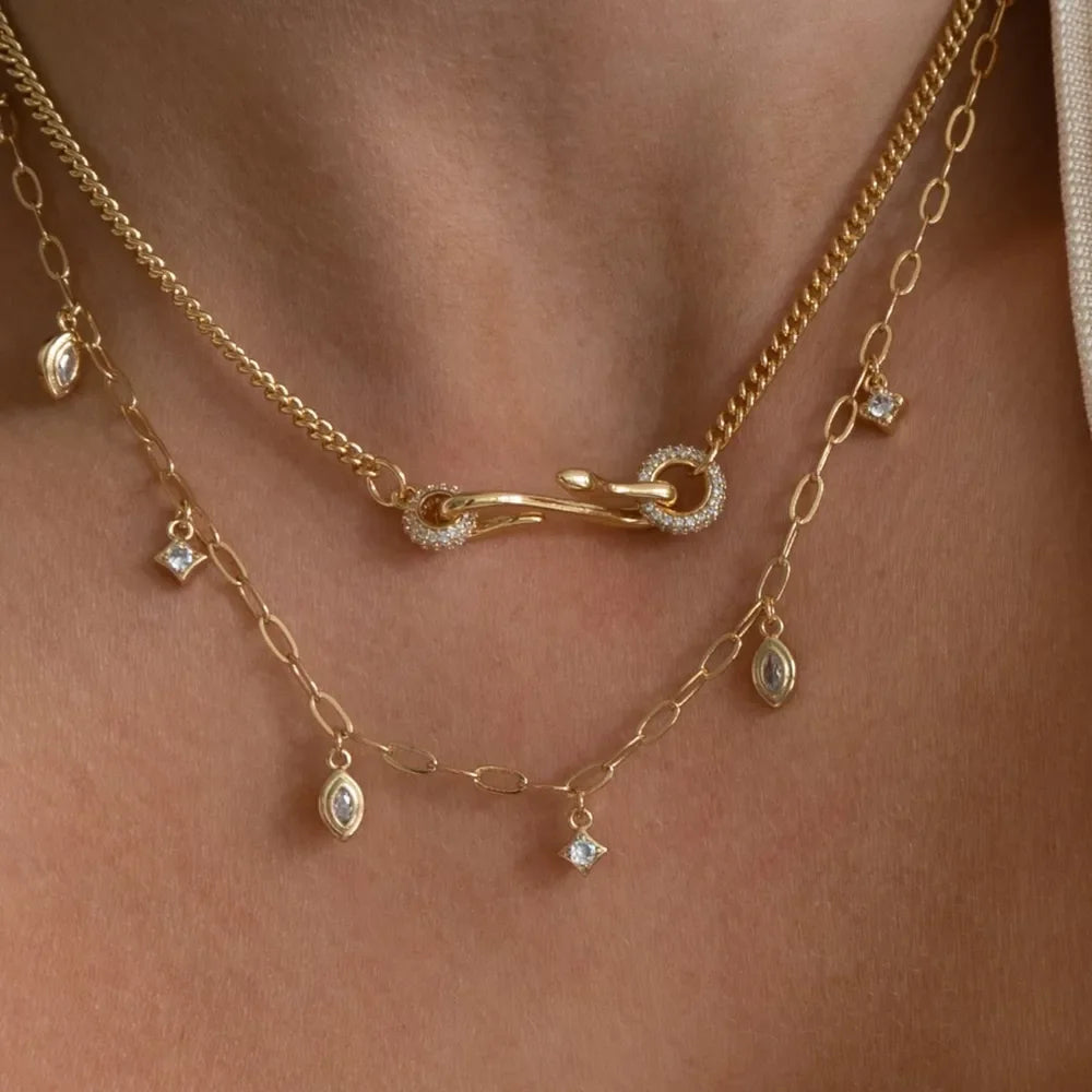 18K Gold-Plated Copper Inlaid Zircon Necklace - VAleG