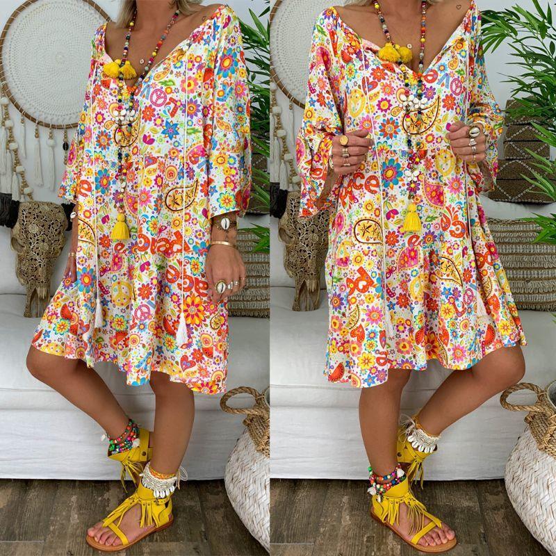 Printed Sleeves Ruffled Shirt Beach Skirt - VAleG