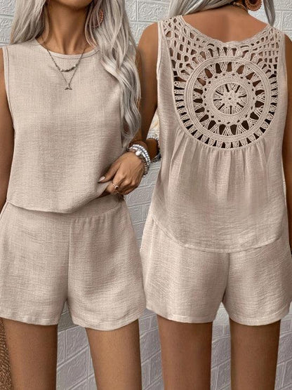 Women'S Casual Summer Sleeveless Jumpsuit With Intricate Back Design - VAleG