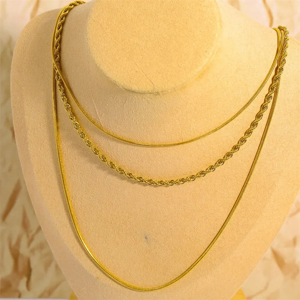 18K Gold-Plated Titanium Steel Three-Layered Necklace - VAleG