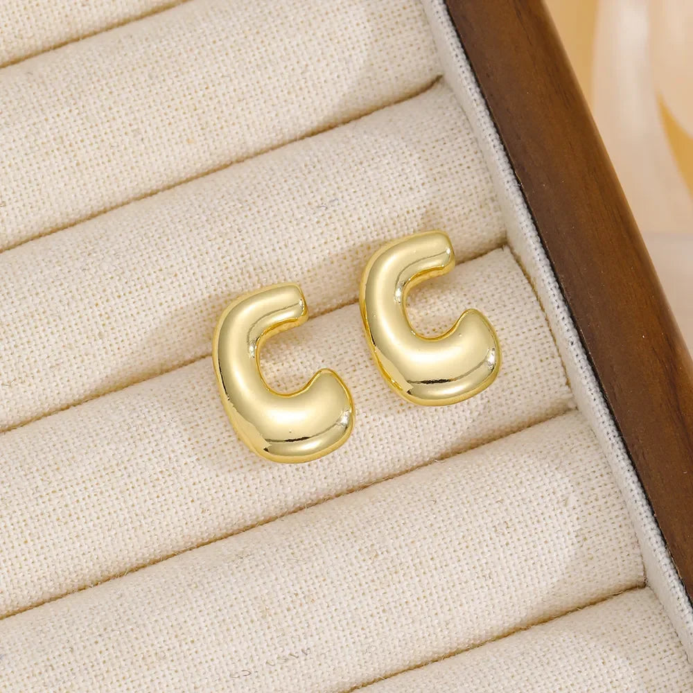18K Gold-Plated Bubble Letter Stud Earrings - VAleG