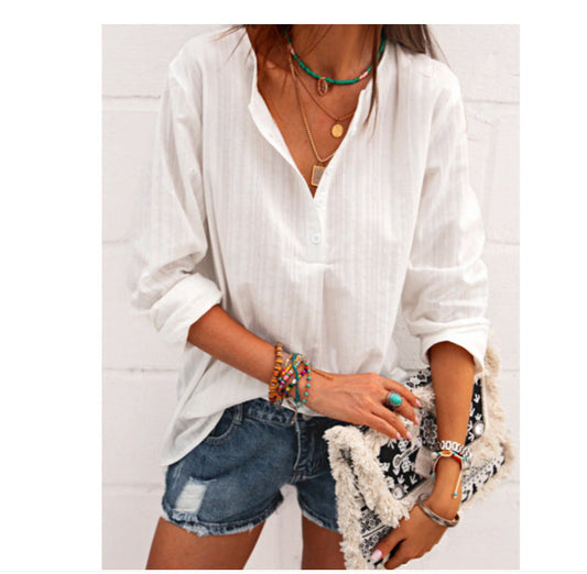 Cotton And Linen Top Loose Casual Shirt VAleG
