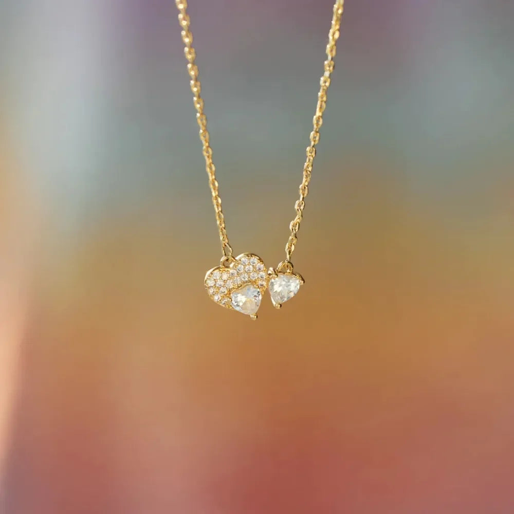 18K Gold-Plated 925 Sterling Silver Zircon Heart Necklace - VAleG