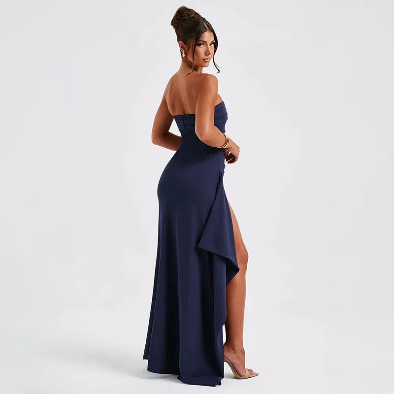 Strapless Split Long Dress Summer Fashion Pleated Bridesmaid Dress For Womens Party Wedding Clothing - VAleG