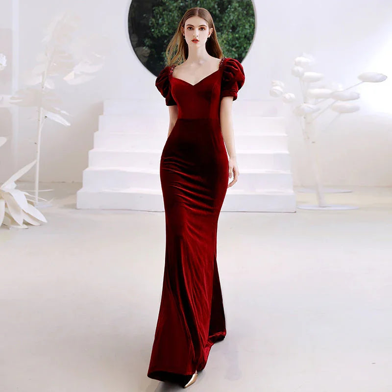 Wine Red Fishtail Evening Dress Woman - VAleG