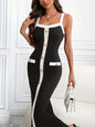 Decorative Button Contrast Trim Midi Dress - VAleG