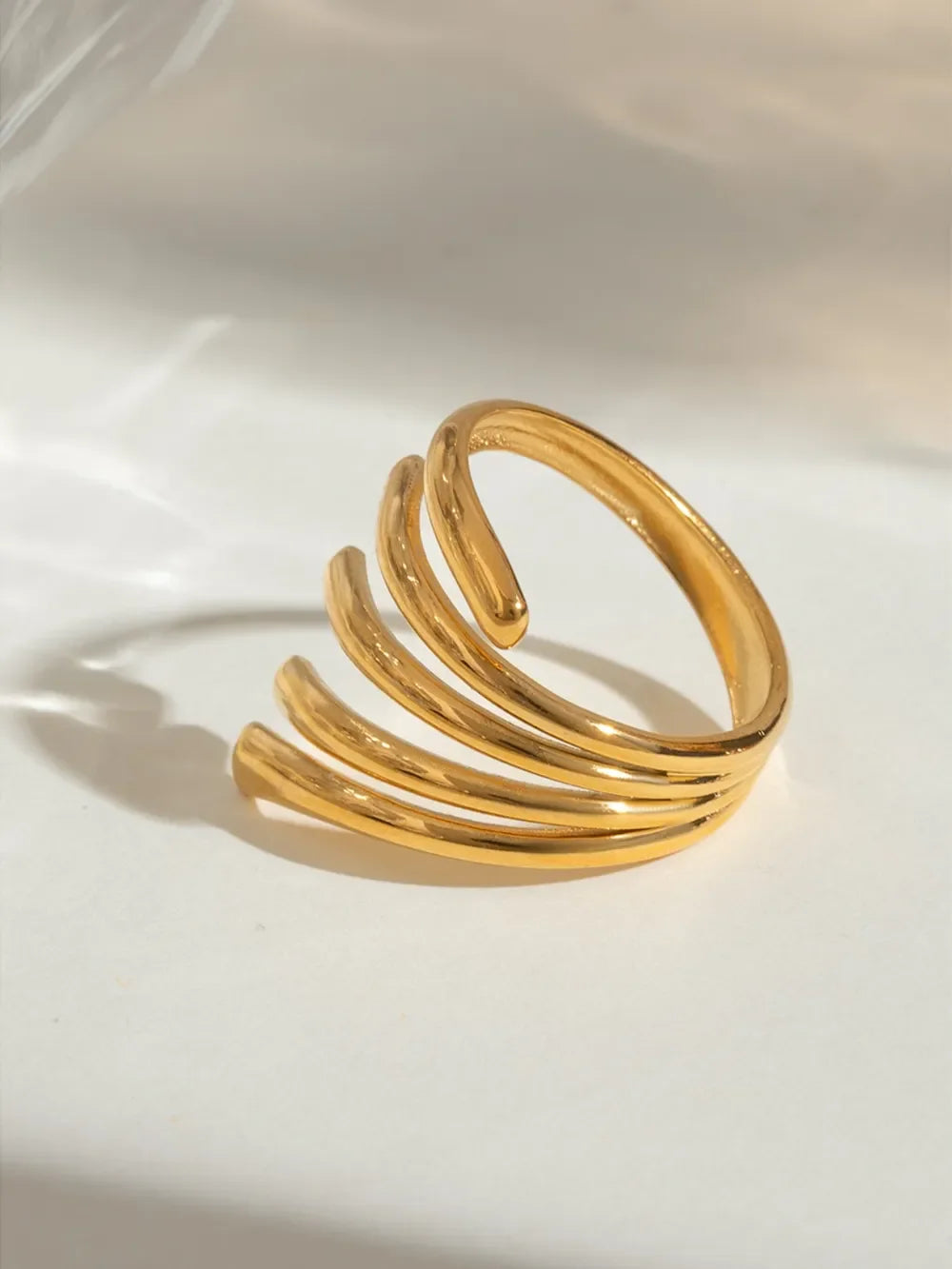 18K Gold-Plated Stainless Steel Irregular Lines Open Ring - VAleG