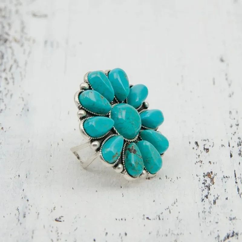 Artificial Turquoise Alloy Flower Ring - VAleG