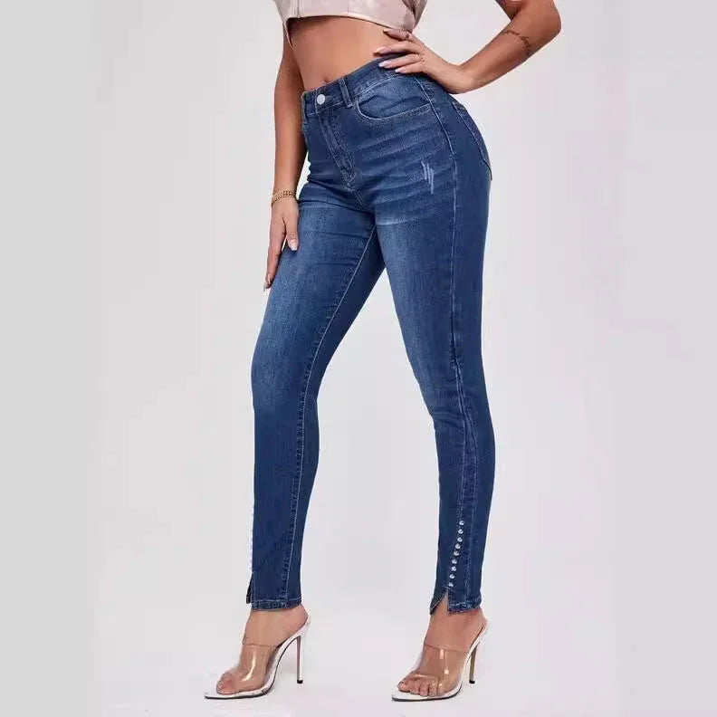 Slim Fit Patchwork High Waist Stretch Jeans - VAleG