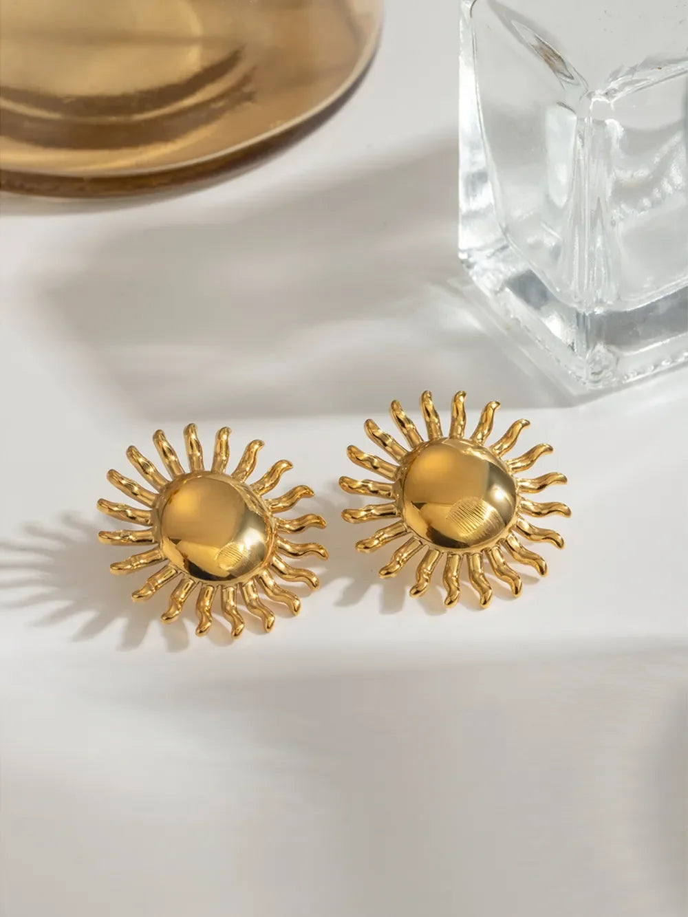 18K Gold-Plated Stainless Steel Sun Stud Earrings - VAleG