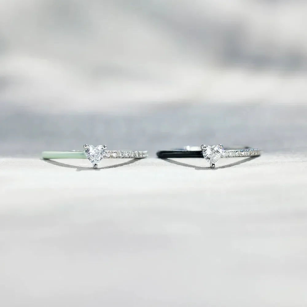 Heart Shape Inlaid Zircon Enamel Ring - VAleG