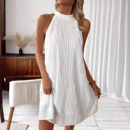 Fashion Dresses For Women Pure Color Halter Backless Dress VAleG