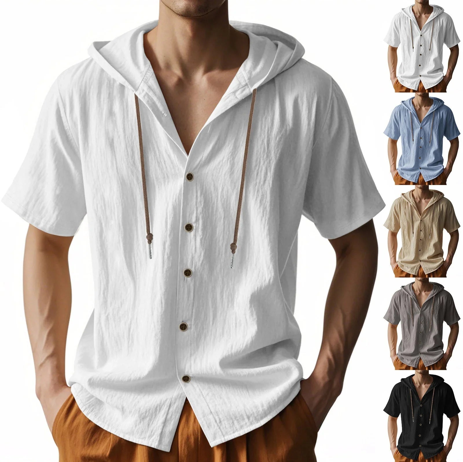 Loose Hooded Short-sleeved Shirt For Men - VAleG