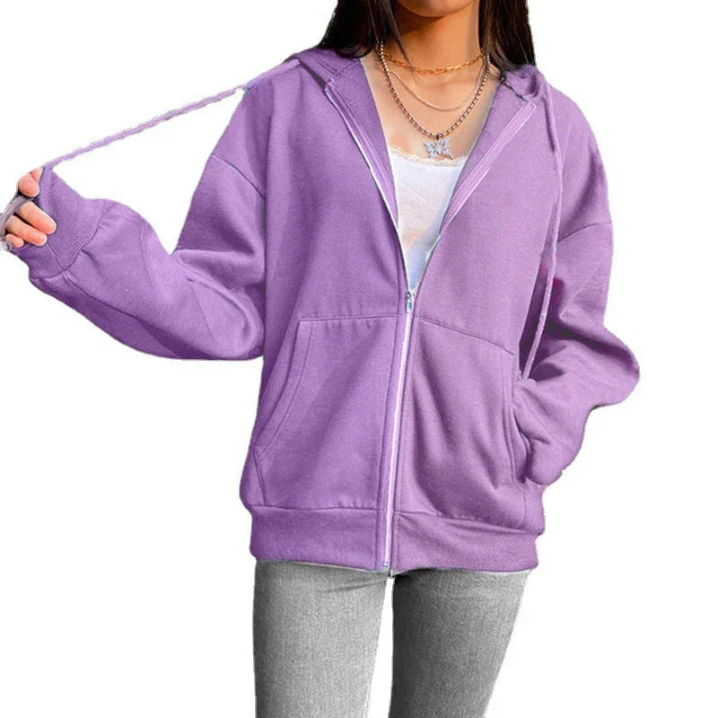Fashion Women's Loose Street Zip Top - VAleG