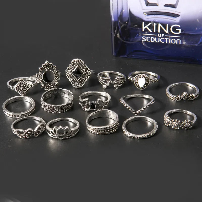 15 Piece Alloy Vintage Ring Set - VAleG