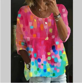 V Neck Printed Flare Sleeve T Shirt - VAleG