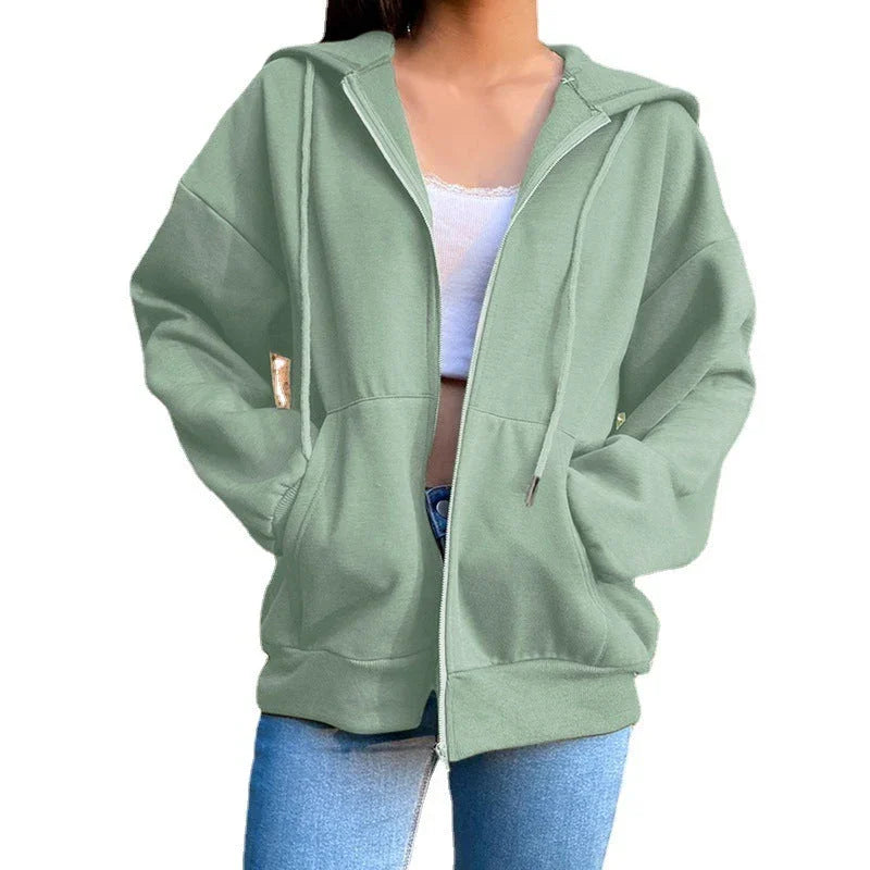 Fashion Women's Loose Street Zip Top - VAleG