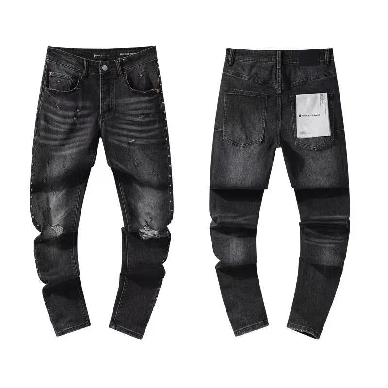 American High Street Hole & Patch Trendy Retro Straight Jeans - VAleG