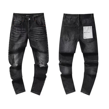 American High Street Hole & Patch Trendy Retro Straight Jeans - VAleG