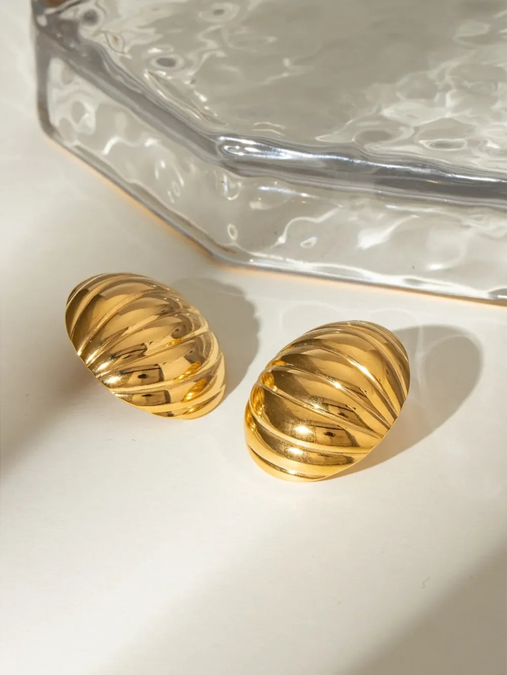18K Gold-Plated Stainless Steel Ribbed Earrings - VAleG