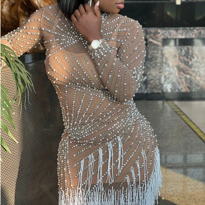 Tassel Dress Birthday Party Long Sleeve Ironing Transparent - VAleG