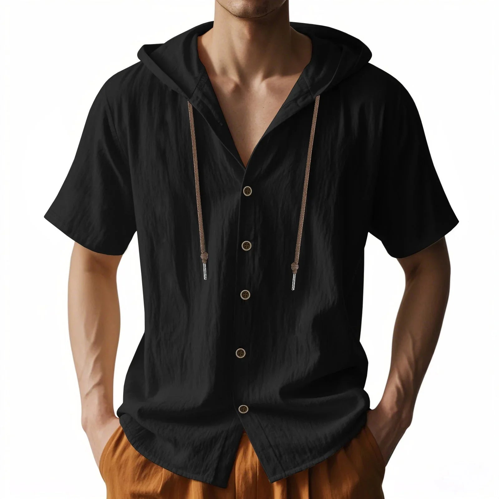 Loose Hooded Short-sleeved Shirt For Men - VAleG