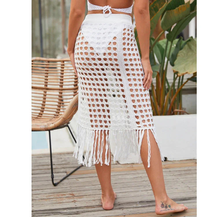 Ladies Fashion Slit Fringe Beach Skirt - VAleG