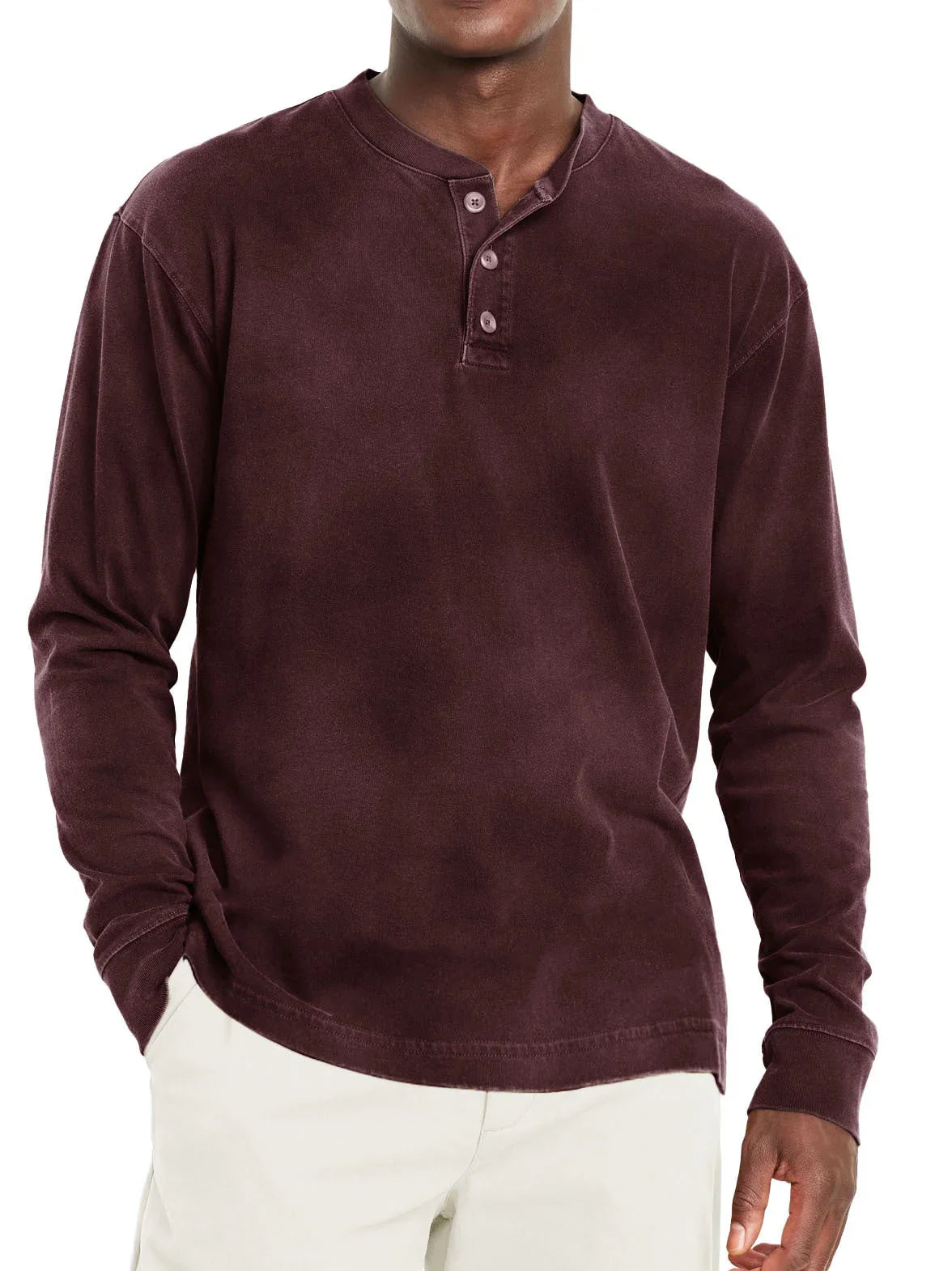 Digital Printing Two-color Henley Shirt 7-button Men's Casual Long Sleeve - VAleG