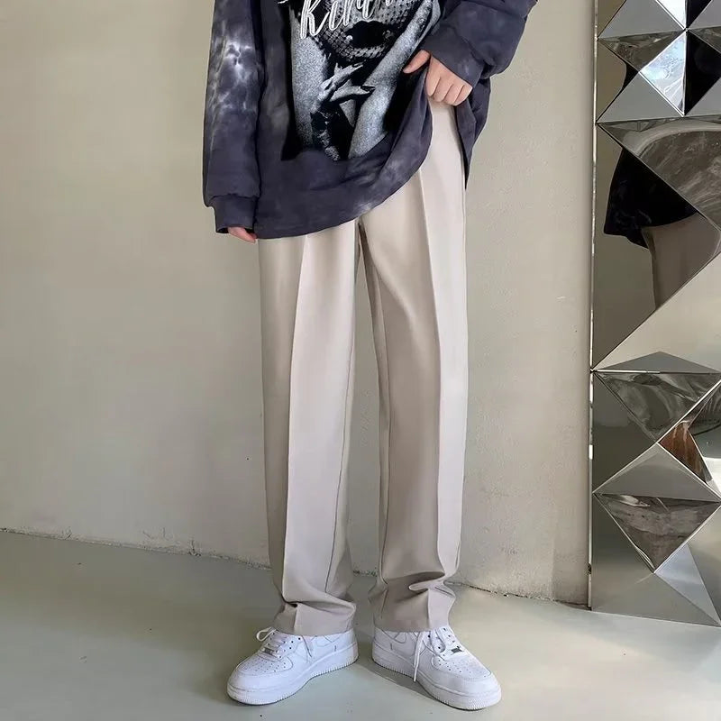 Loose Korean Style Casual White Wide Leg Trousers - VAleG