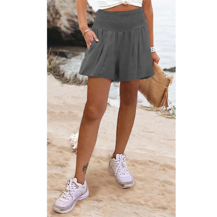 European And American Solid Color High Waisted Shorts Casual Pants - VAleG