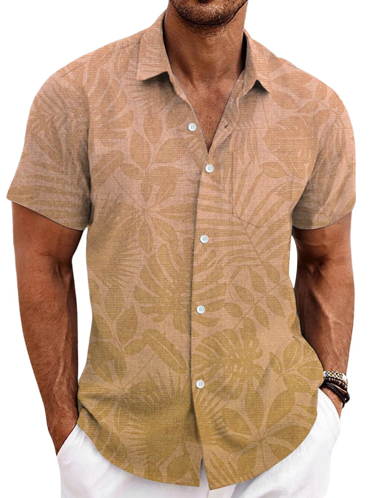 Solid Color Short Sleeve Cardigan Beach Shirt - VAleG