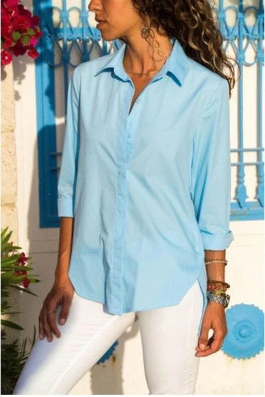 Autumn Simplicity Long Sleeve V-neck Buttons Women's Shirt - VAleG