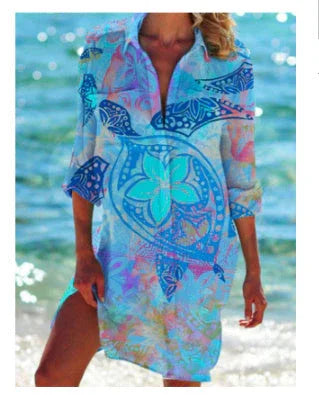 Women's Vacation Beach Bikini Jacket Printed Shirt - VAleG
