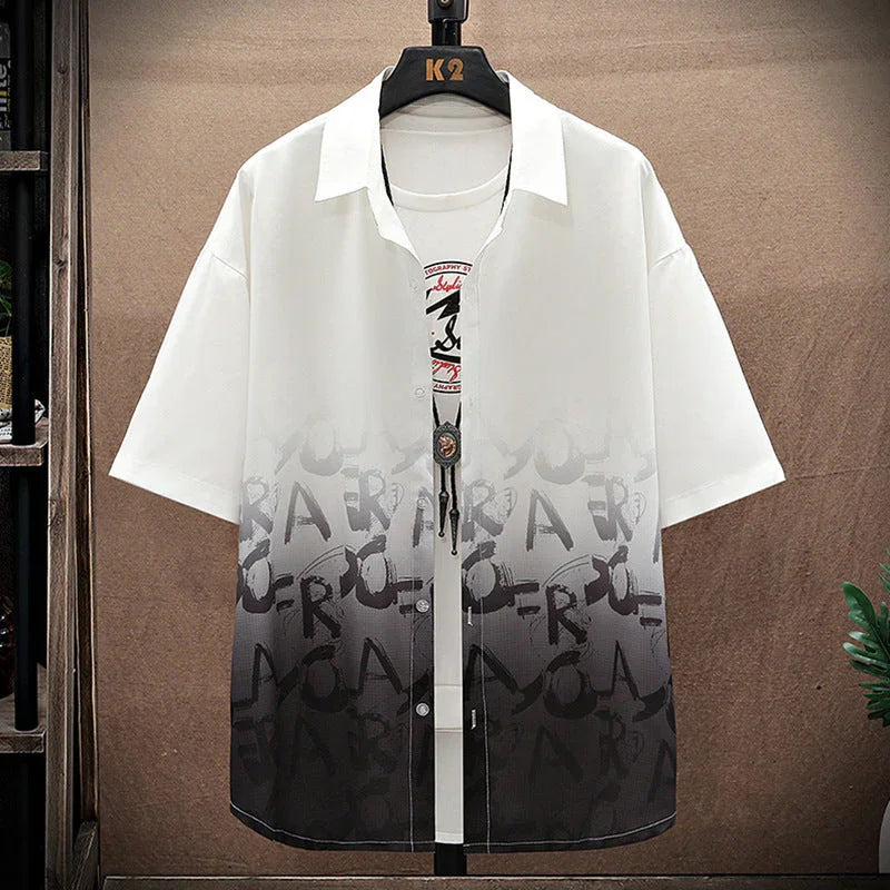 Summer Thin Ice Silk Shirt Loose Collar T-shirt Fattening Type Fat Man - VAleG